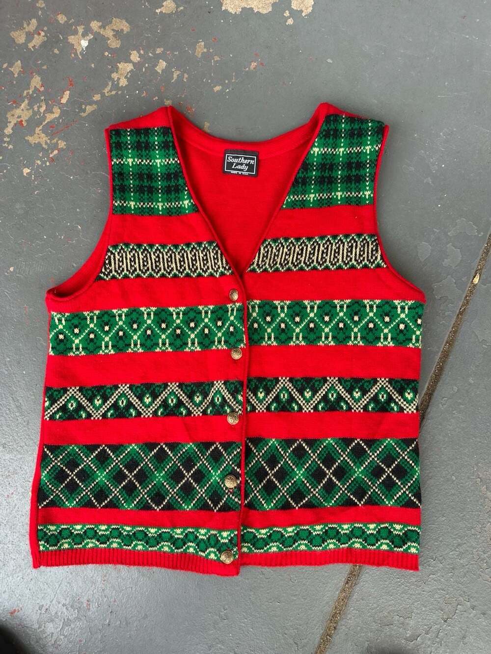 Southern Lady Christmas Holiday Knit Button Up Sweater Vest